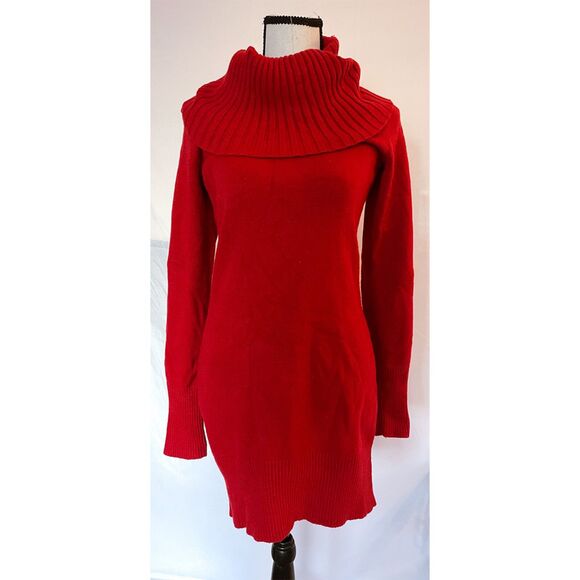 INC Sweater Dress | Red Cowl Neck Cozy Holiday Winter Dress - Picture 1 of 9